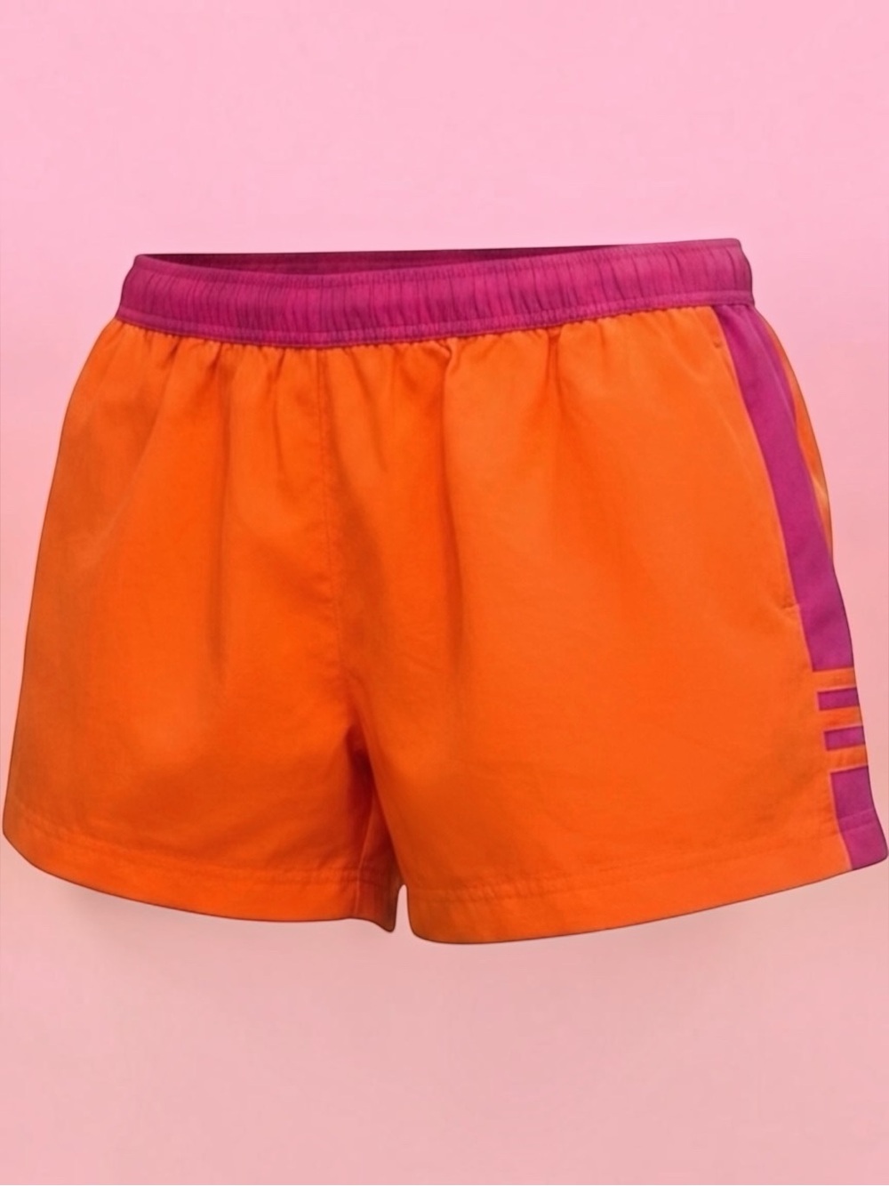 adidas Orange Athletic Shorts with Pink Waistband